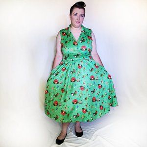 Lindy Bop Gnome Mushroom Flamingo Green Dress